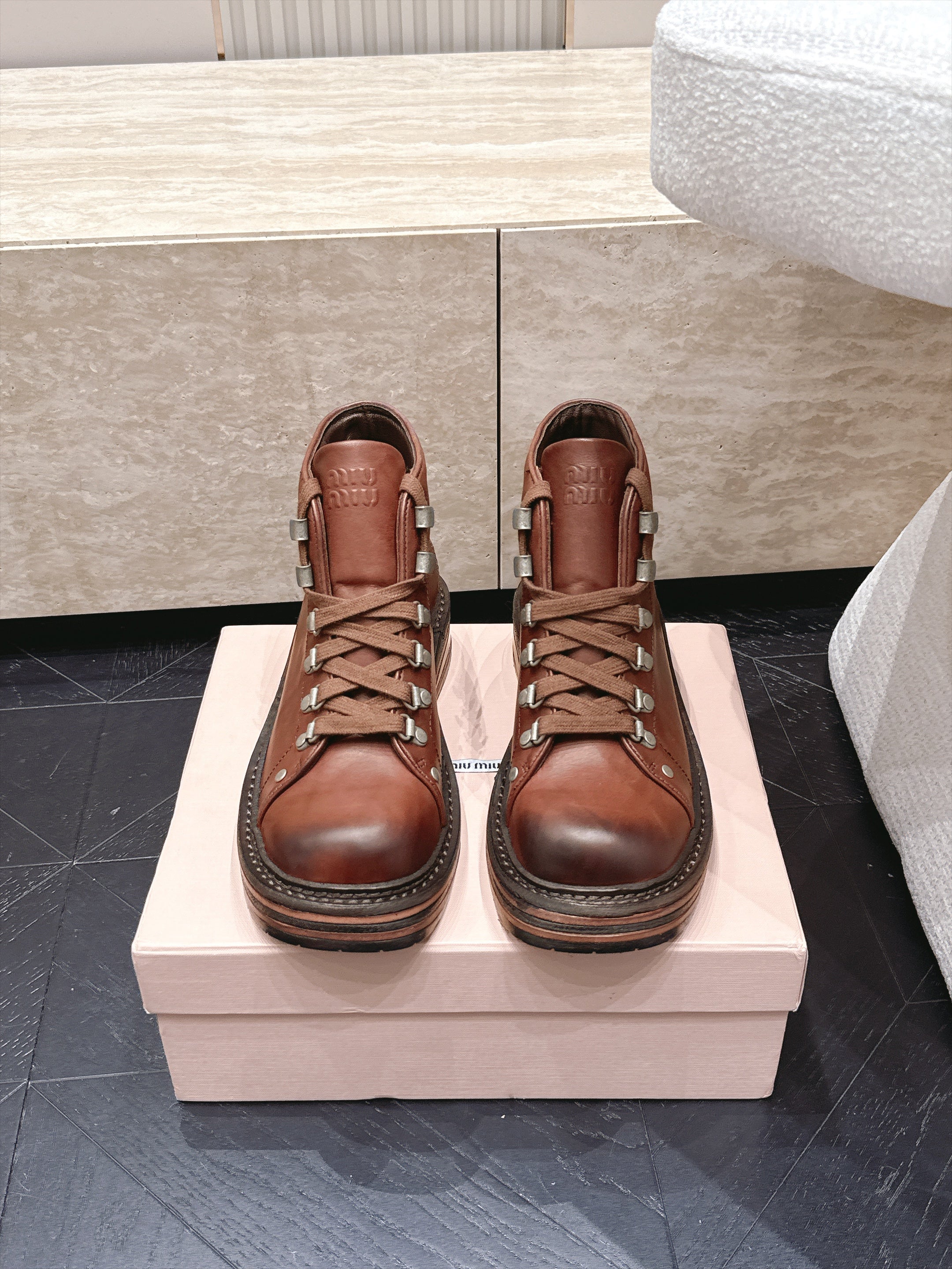Miumiu 2026 Hiking Ankle Boots Cowhide 954315