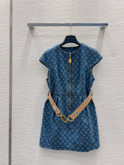 LV 25 News Denim Dress Blue Cotton