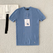 Chanel 2026 Logo Knit Short-Sleeve T-Shirt Blue Cotton 356628