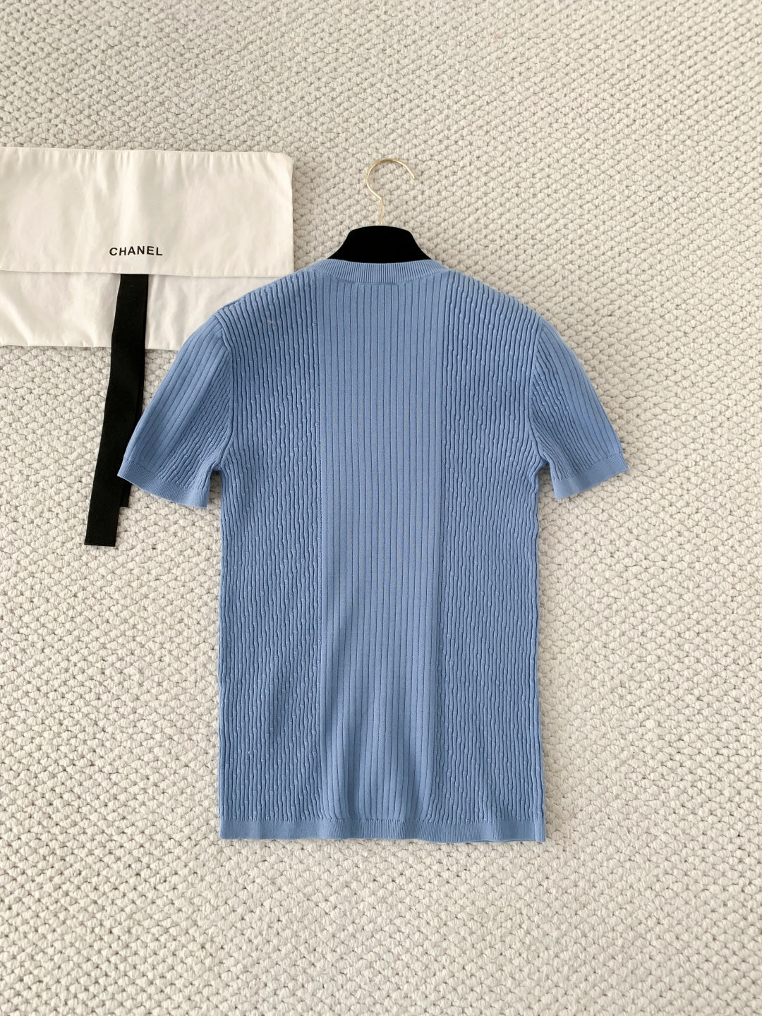Chanel 2026 Logo Knit Short-Sleeve T-Shirt Blue Cotton 356628