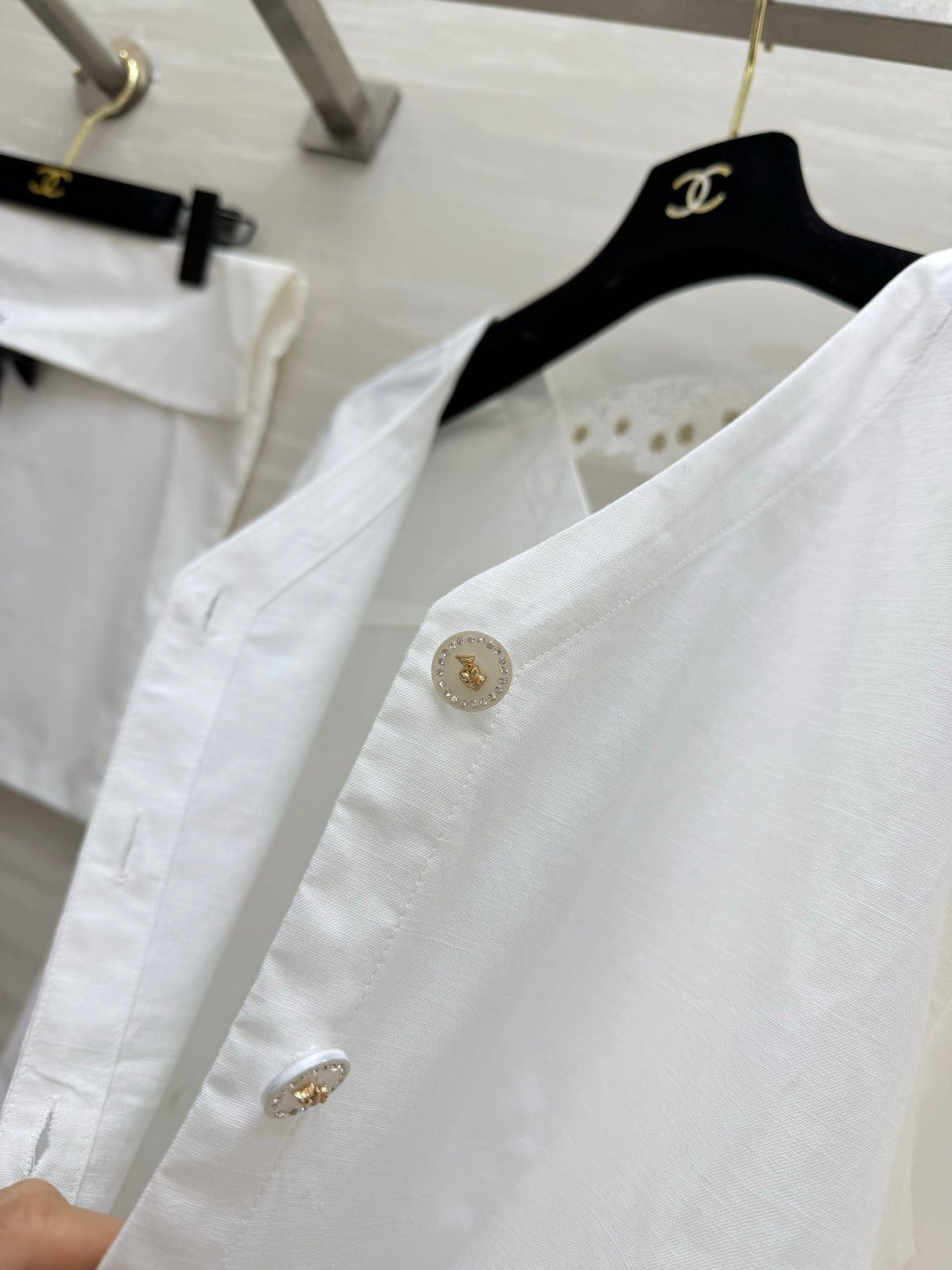 Chanel 2026 V-neck Embroidered Shirt White Cotton 264702