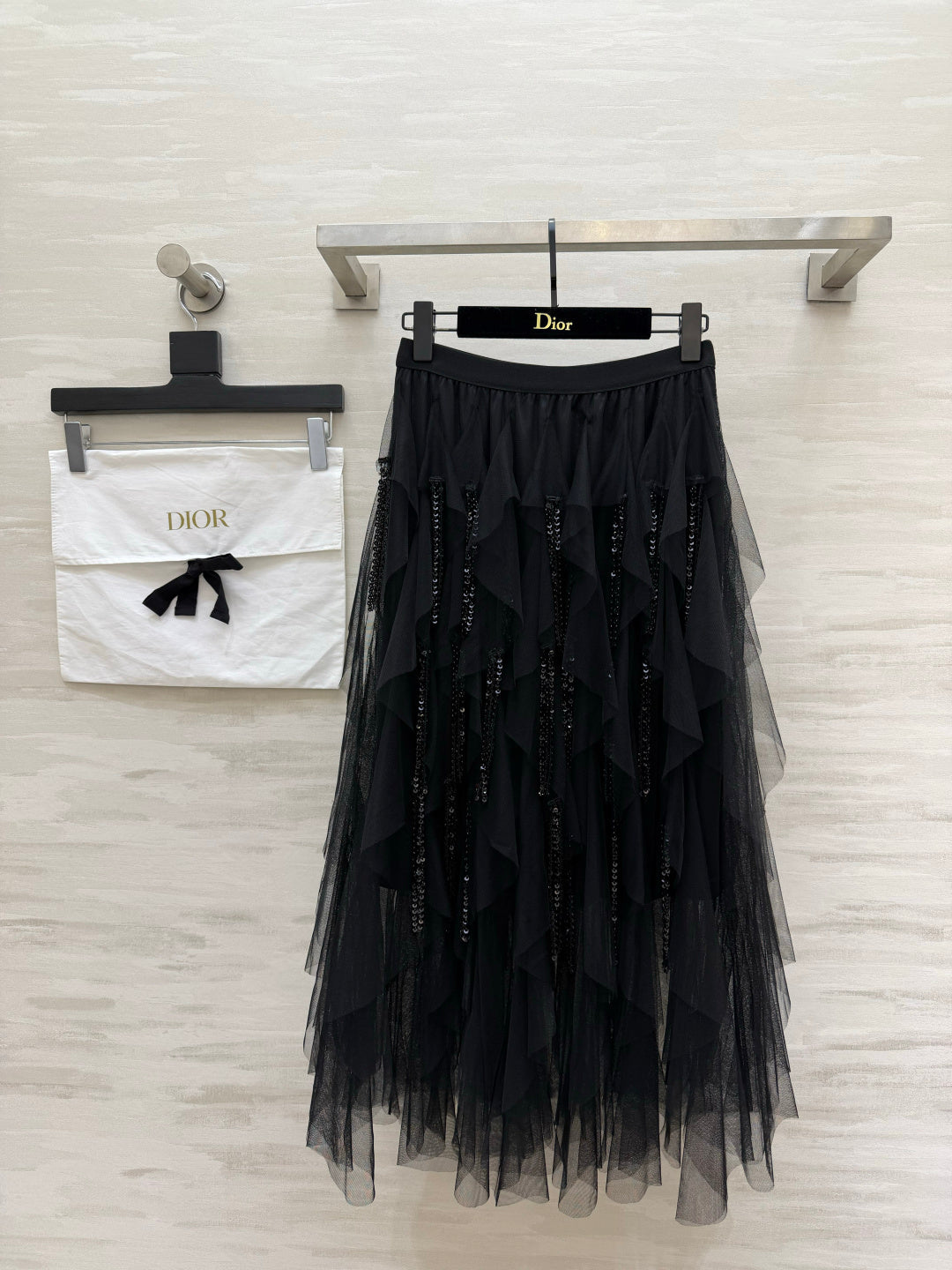 Dior 2026 Tulle Skirt Black And Beige Lace Cotton 412090