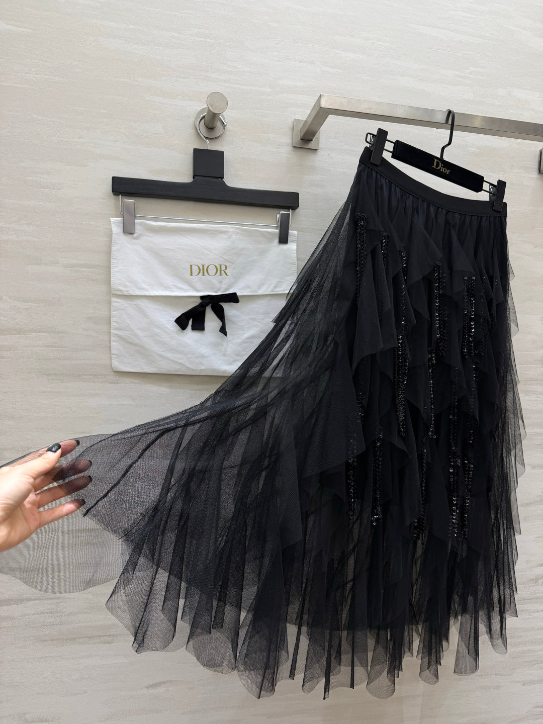 Dior 2026 Tulle Skirt Black And Beige Lace Cotton 412090