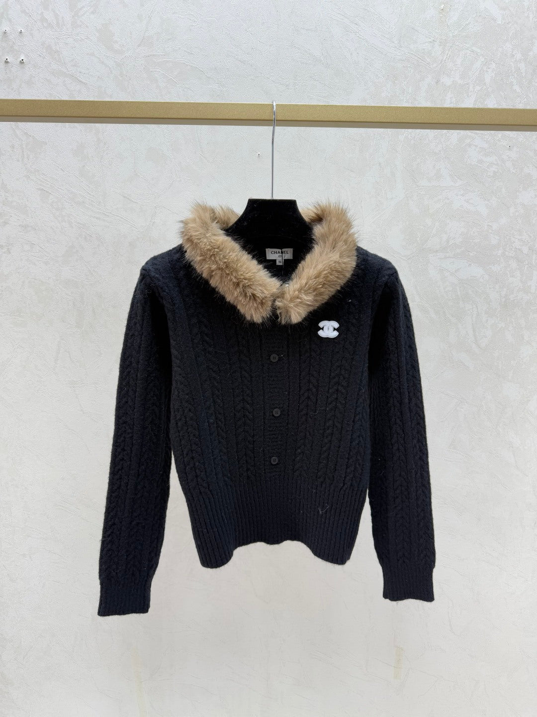 Chanel 2025 Hooded Feather-Embellished Knitted Long-Sleeve Cardigan Wool 716356