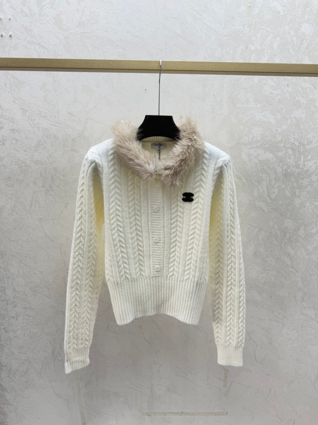 Chanel 2025 Hooded Feather-Embellished Knitted Long-Sleeve Cardigan Wool 716356