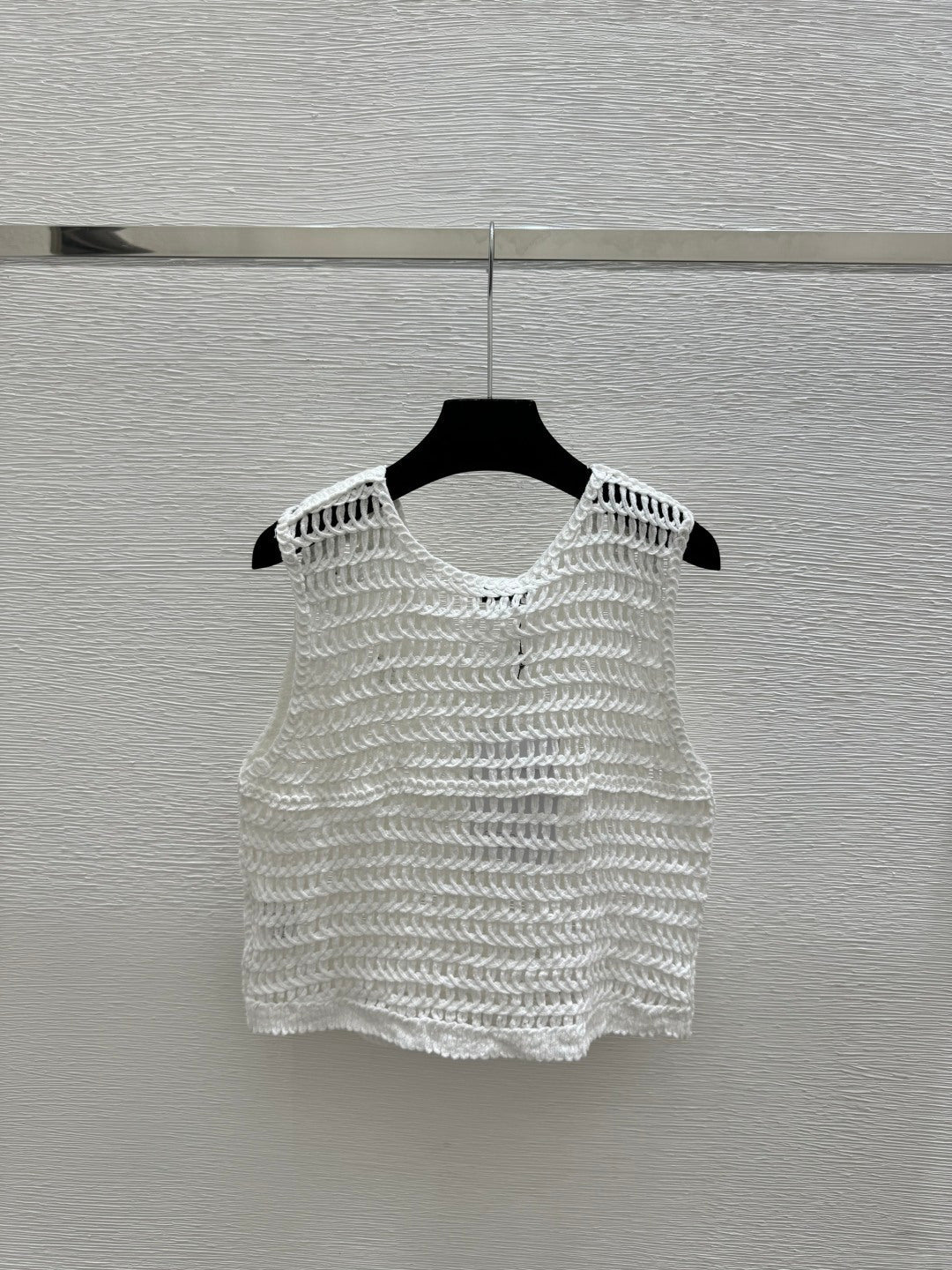 Chanel 2026 Hollow-out V-neck Knitted Vest Cardigan White Khaki Cotton