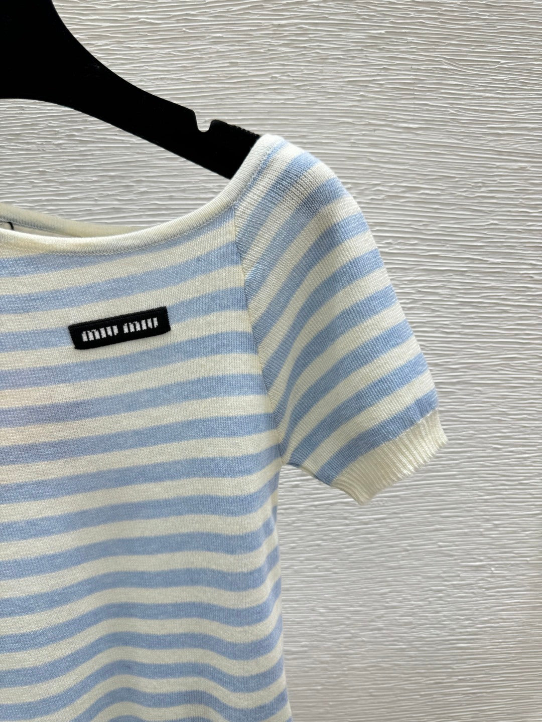 Miumiu 2026 Striped Knit Short-Sleeve Blue and Black Wool Polyester 132745