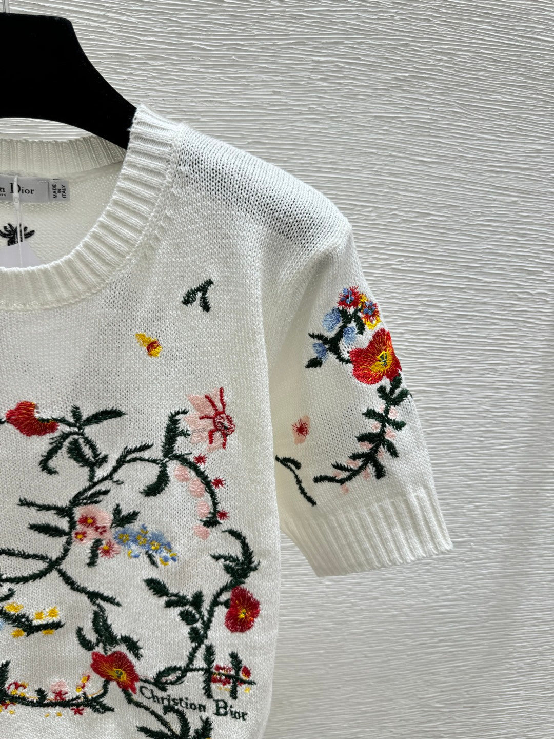 Dior 2026 Floral Crew Neck Knitted Short-Sleeve White Multicolor Wool 136079
