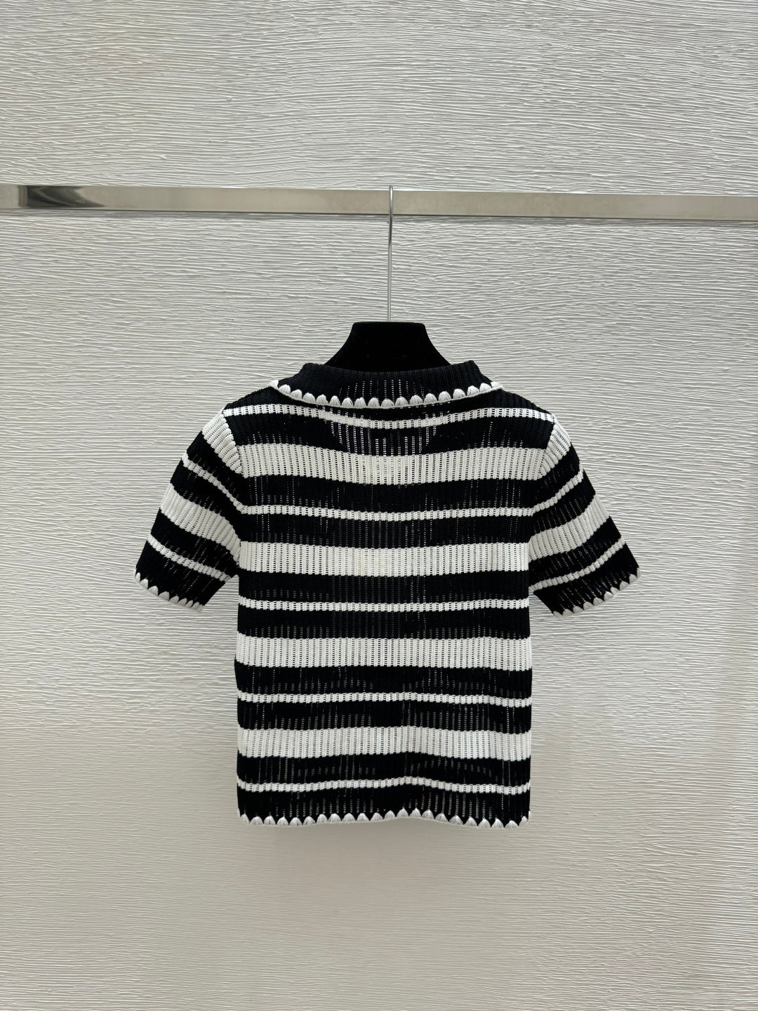 Chanel 2026 Striped Collared Knitted Short-Sleeve Cardigan 170591