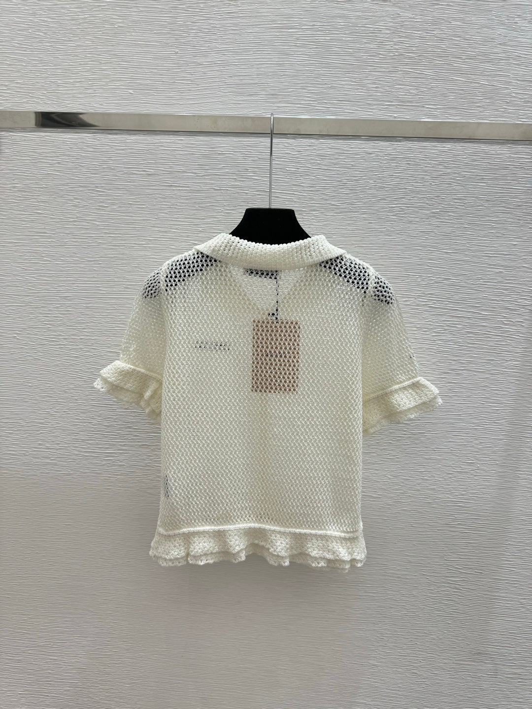 Miumiu 2026 Hollow-Out Collar Knitted Short-Sleeve Cardigan 341442