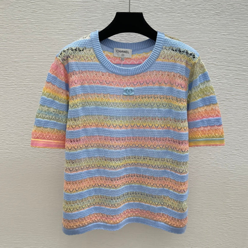Chanel 2026 Striped Short-sleeved Shirt Multicolor Wool 516774