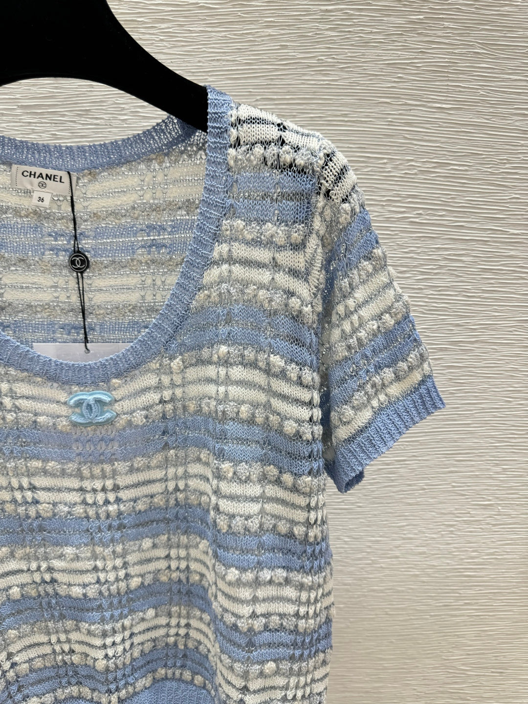 Chanel 2026 Striped Short-sleeved Shirt Blue Polyester Viscose 516783