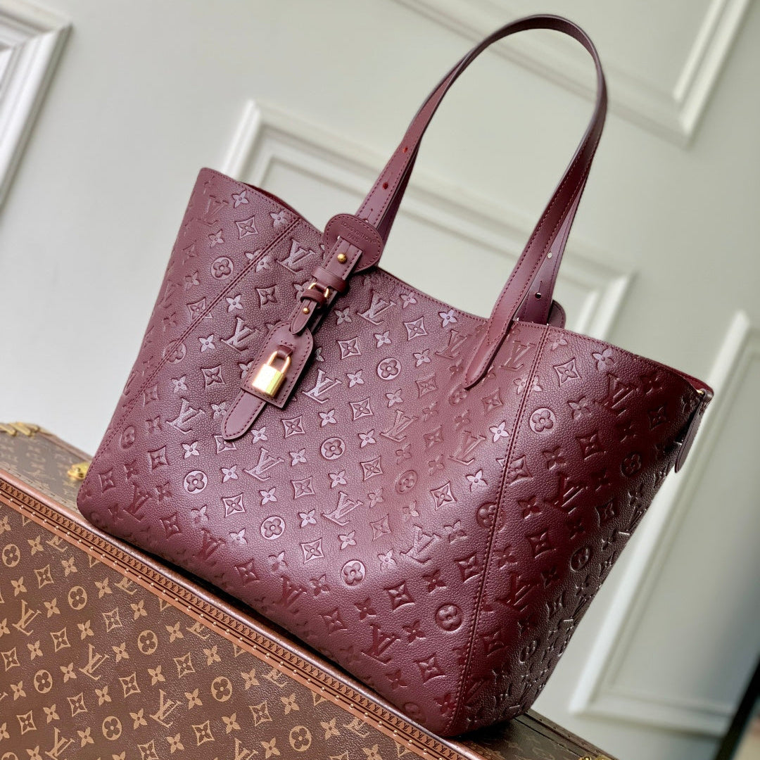 LV 2025 Louis Vuitton All In One MM Bag 56cm Wine Red Monogram Empreinte Leather 343623