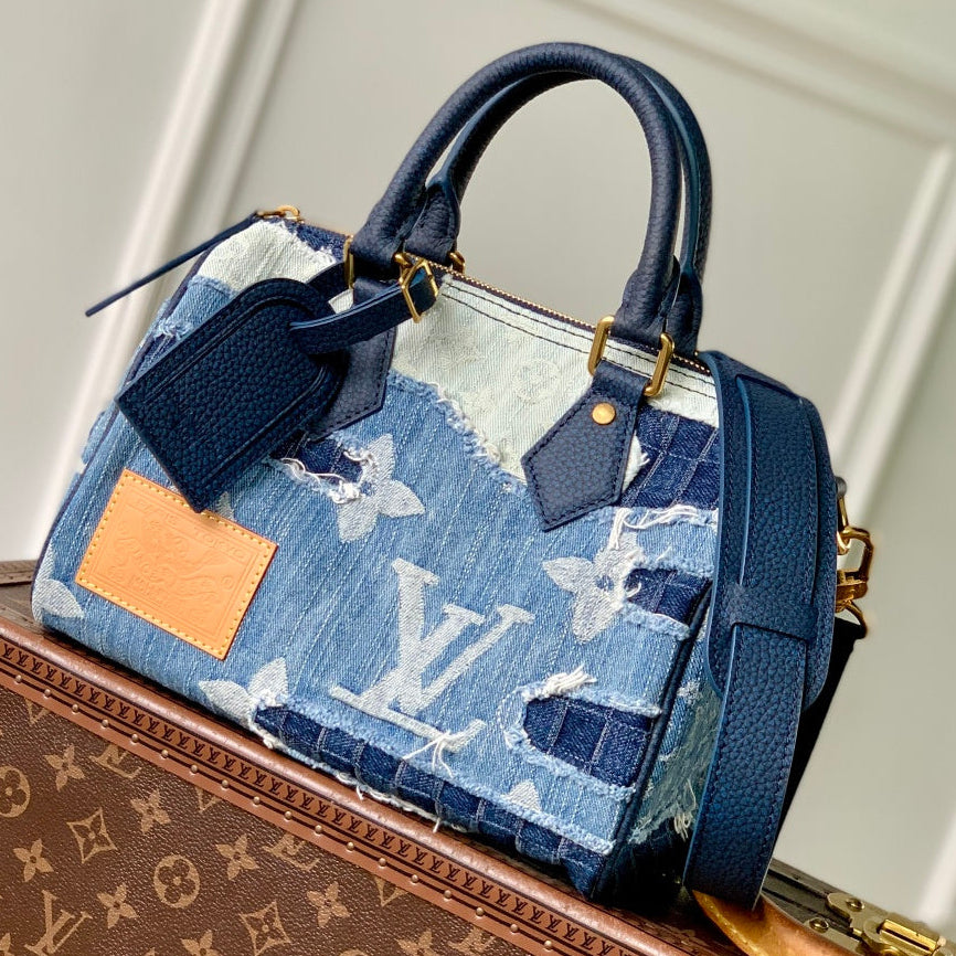 LV 2025 Speedy 25 Bandoulière Bag Blue Denim Cowhide 345308