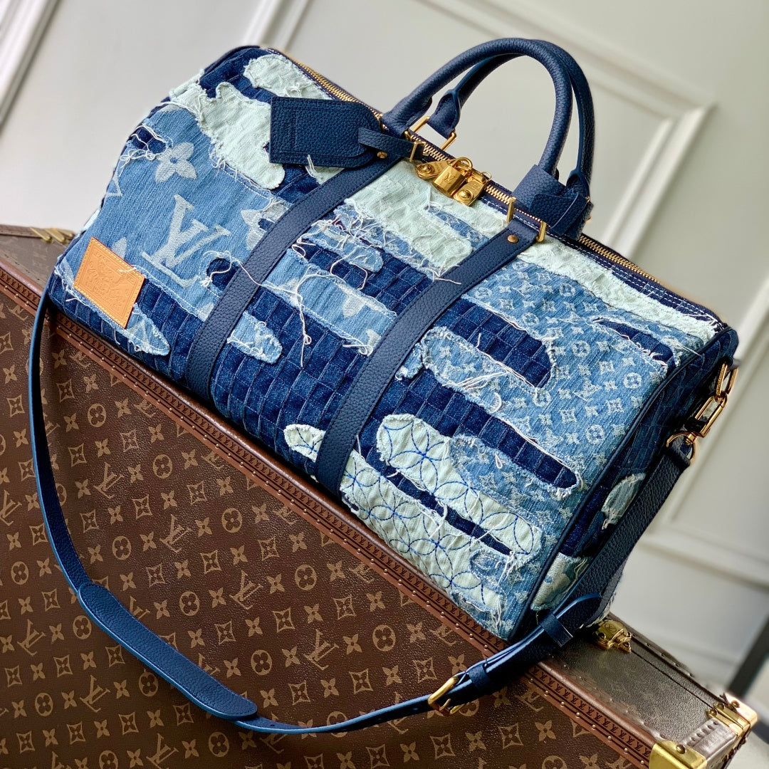 LV 2025 Keepall Bandoulière 50 Bag Blue Denim Cowhide 346569