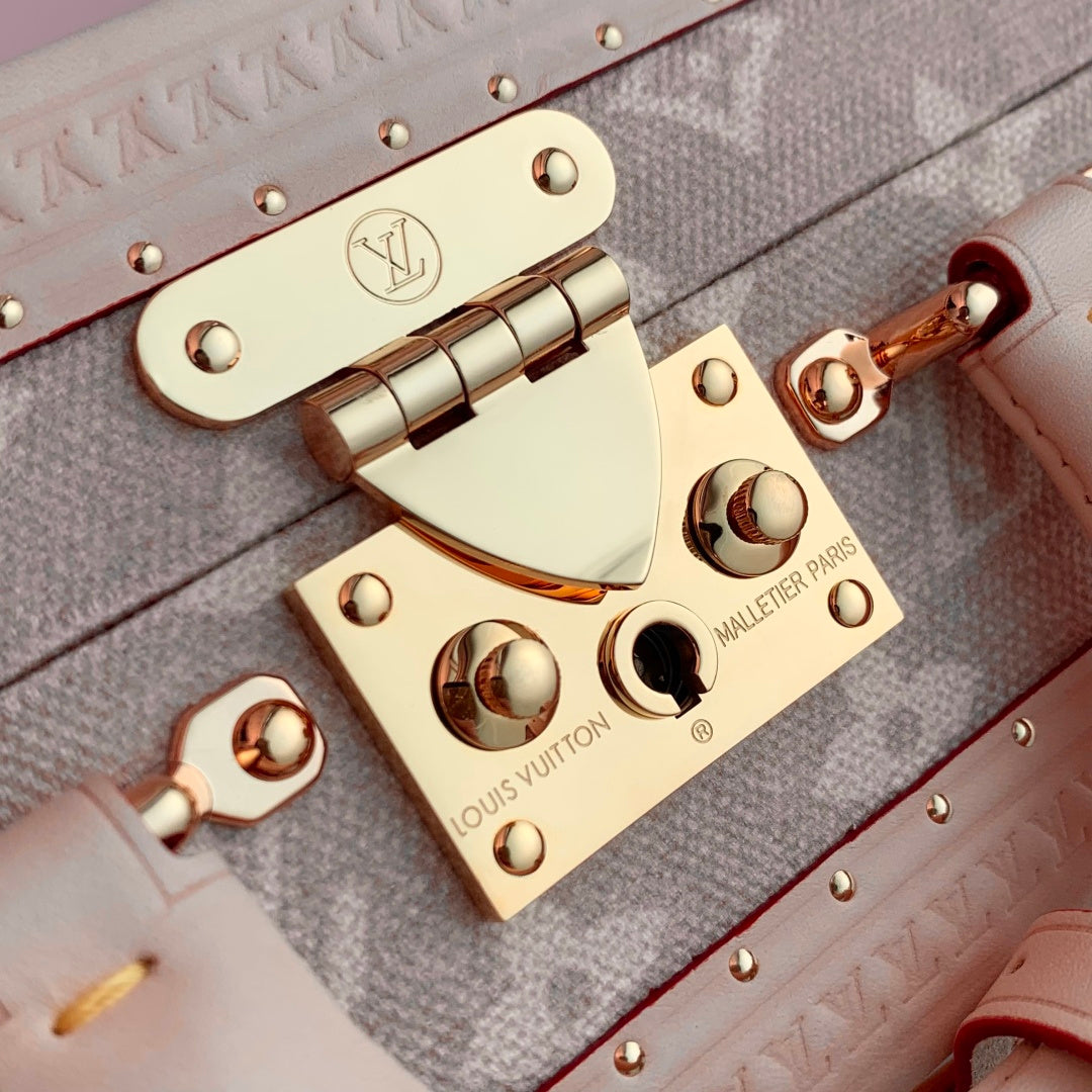 LV 2025 Petite Valise Box-Shaped Bag Beige Canvas Cowhide 346582