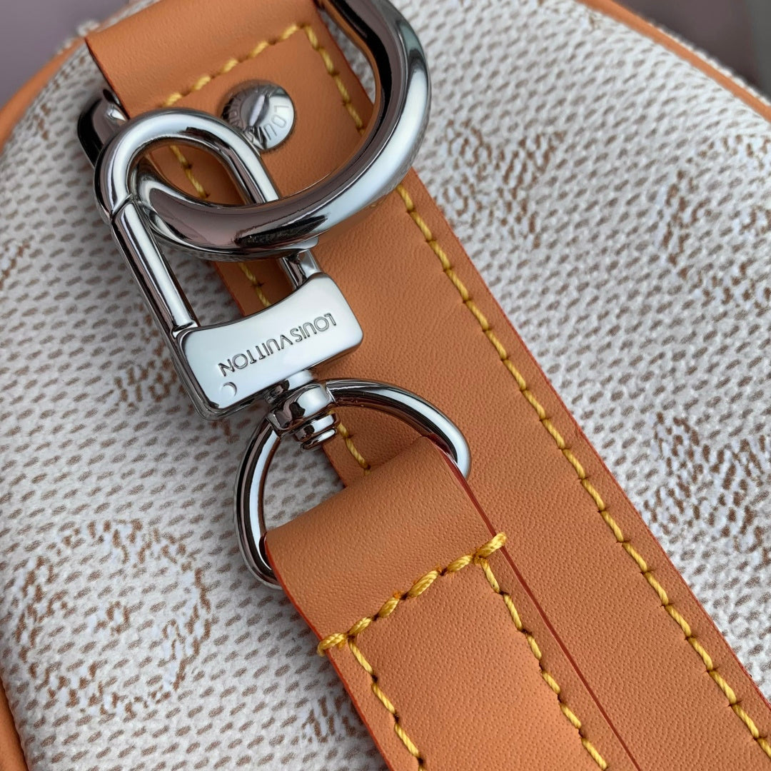 LV 2025 Keepall Bandoulière 25 Off-white mix Camel Canvas Leather 347090