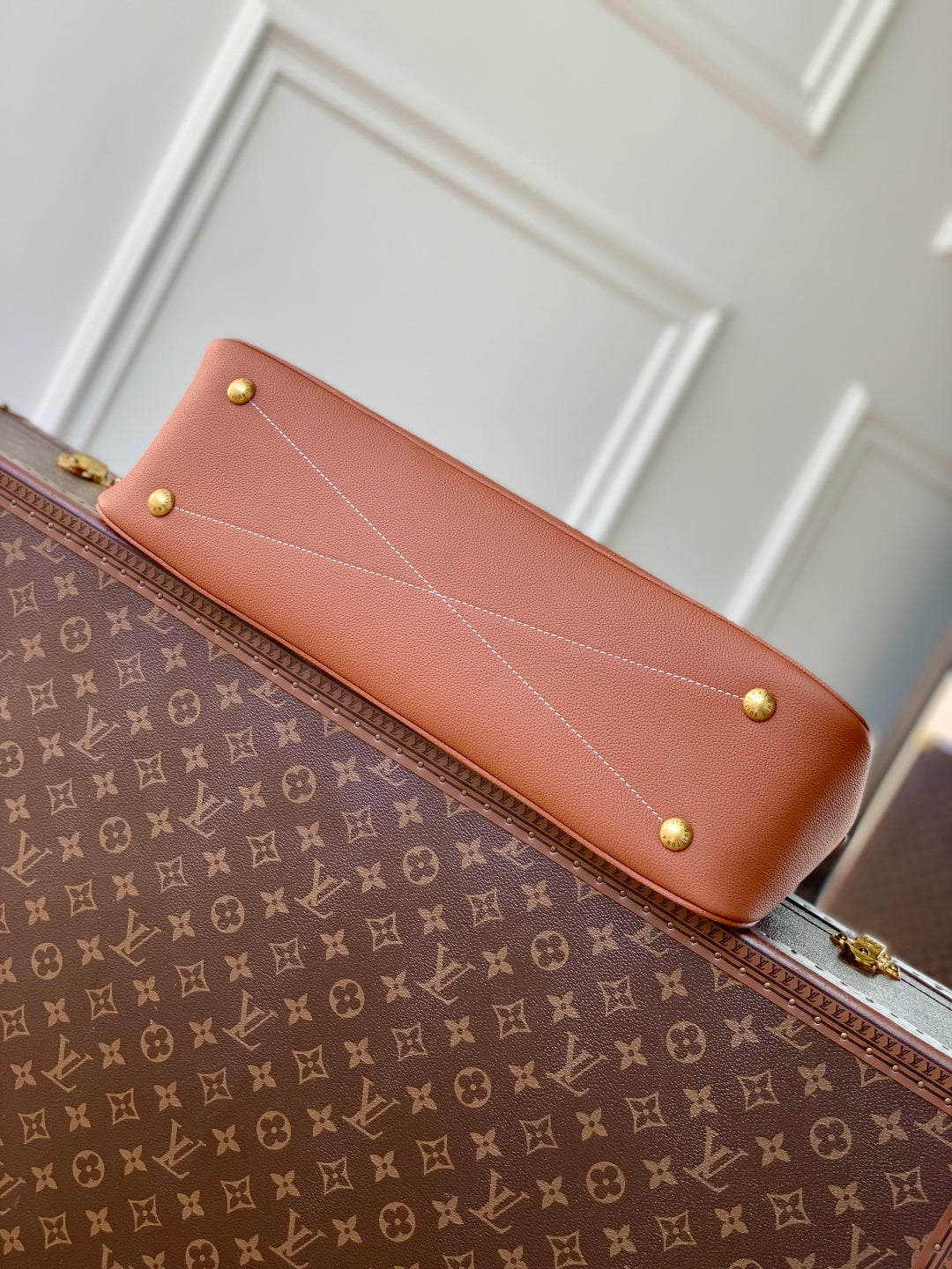 LV 2025 Low Key Duffle Tote Bag 43 Cognac Brown Calfskin 347097