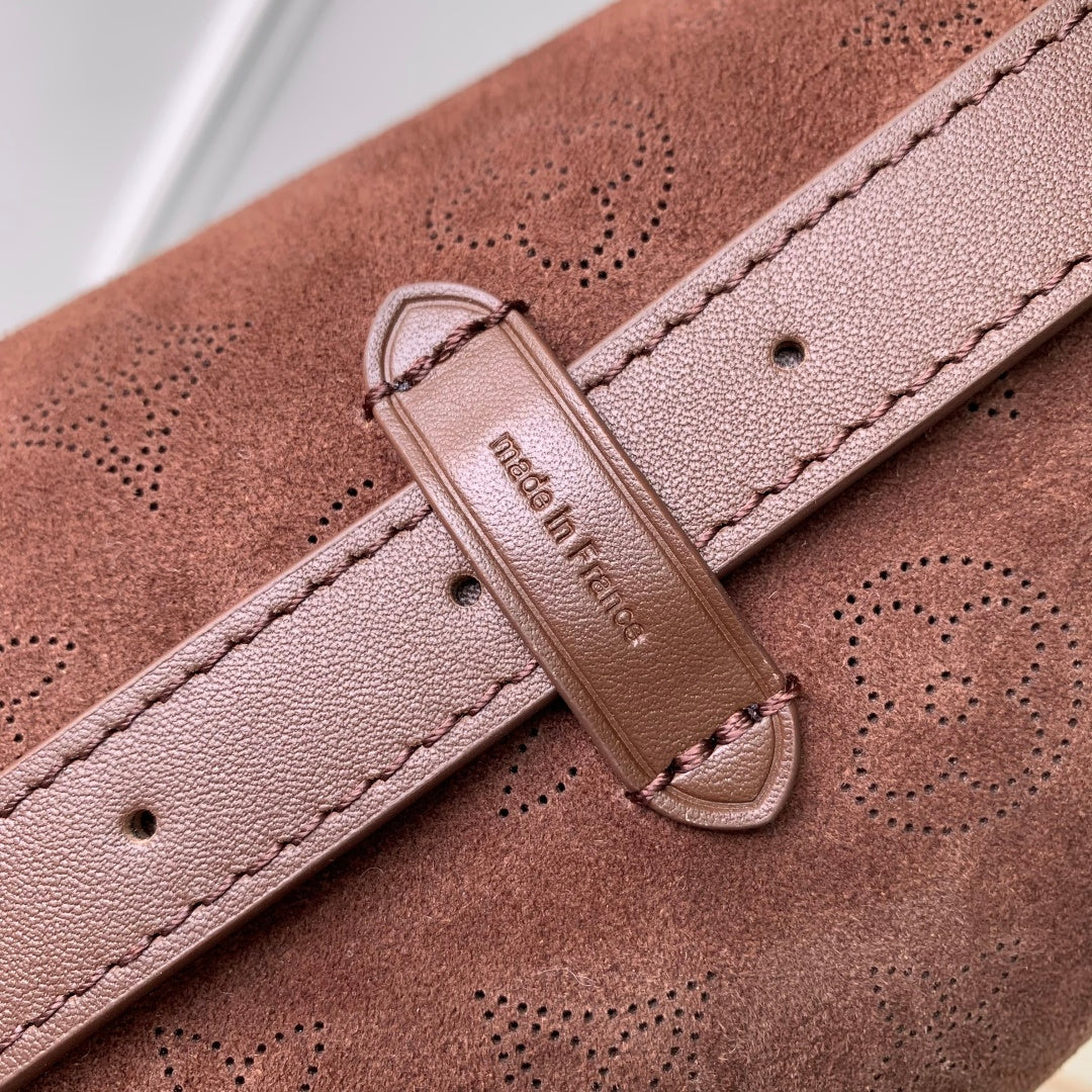 LV 2025 Ski CarryAll PM Bag 34cm Chocolate Brown Suede Cowhide 347358