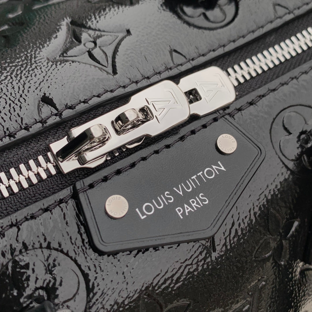 LV 2025 Speedy Trunk 20 Bag Black Silver Patent Leather 347370