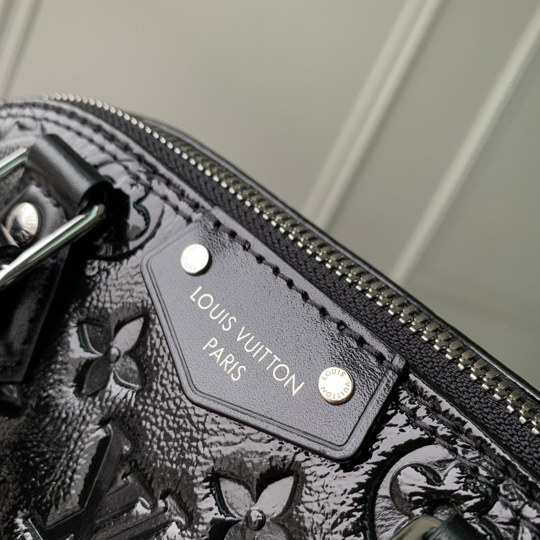 LV 2025 Alma BB Bag 22cm Black Silver Patent Leather 347371