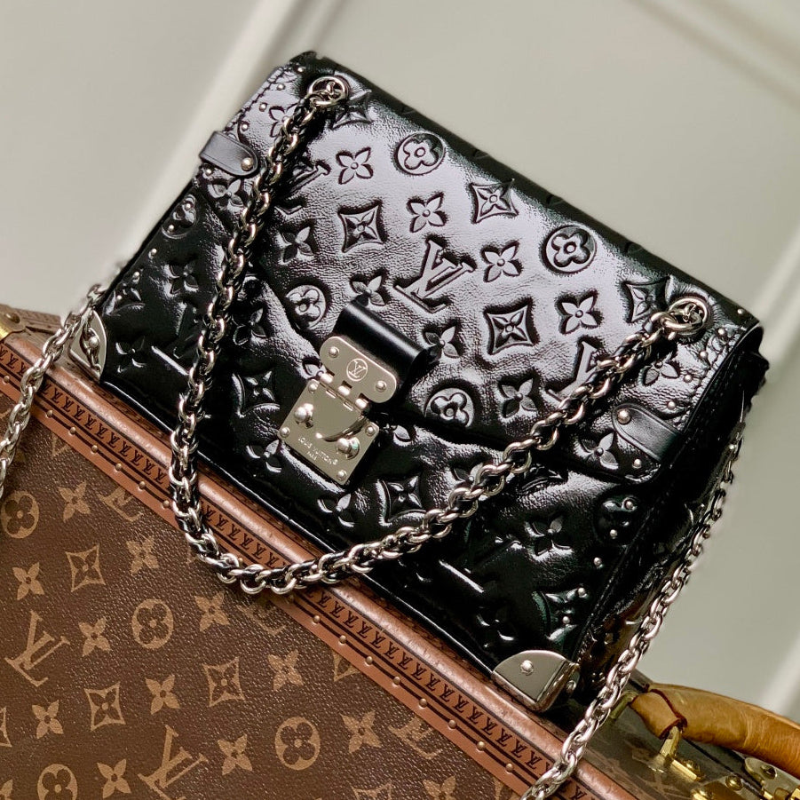 LV 2025 Trunkie Bag 27cm Black Silver Patent Leather 347372