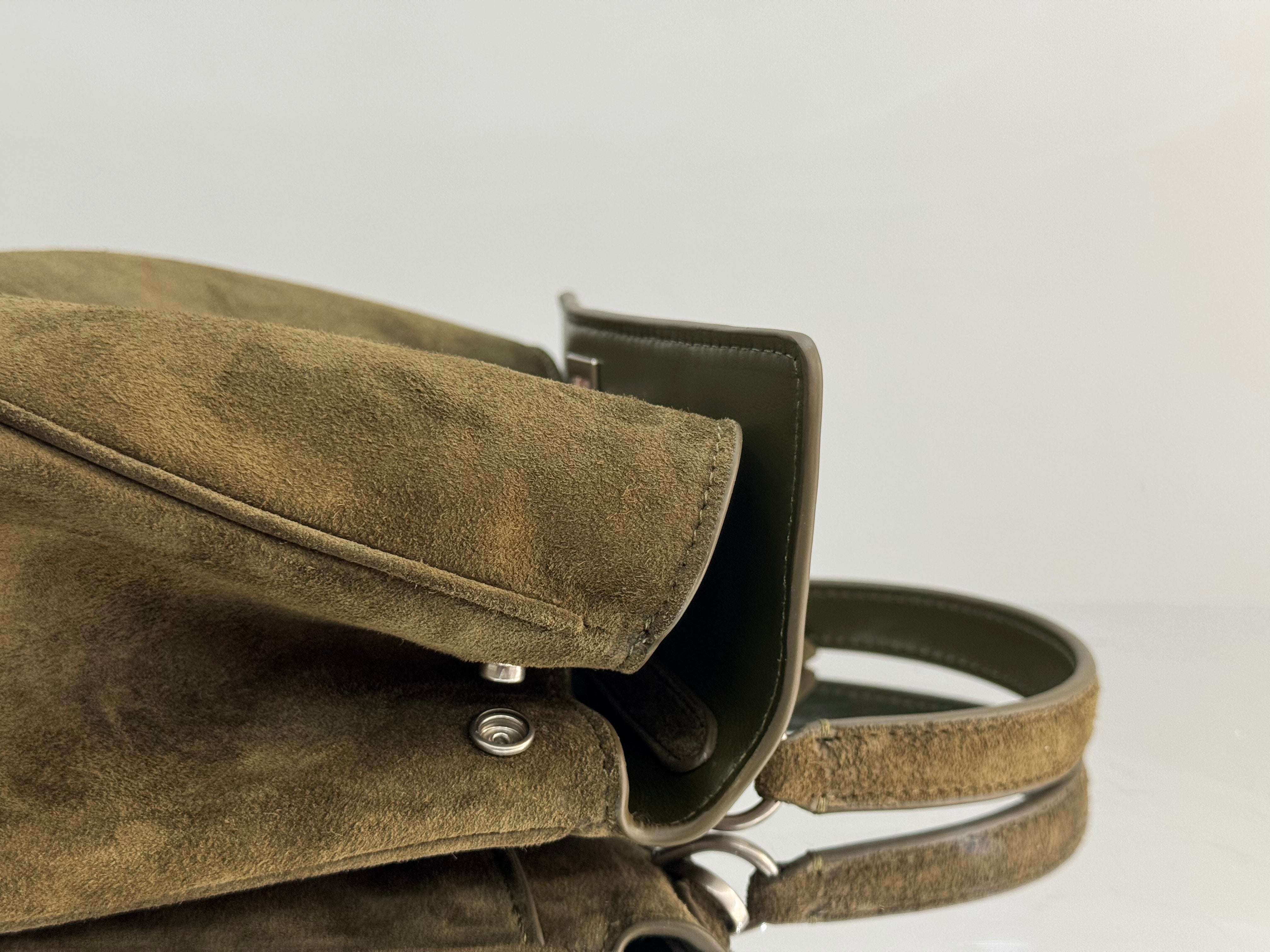 Balenciaga Mini Bag 22 Olive Green Suede Sliver Hardware