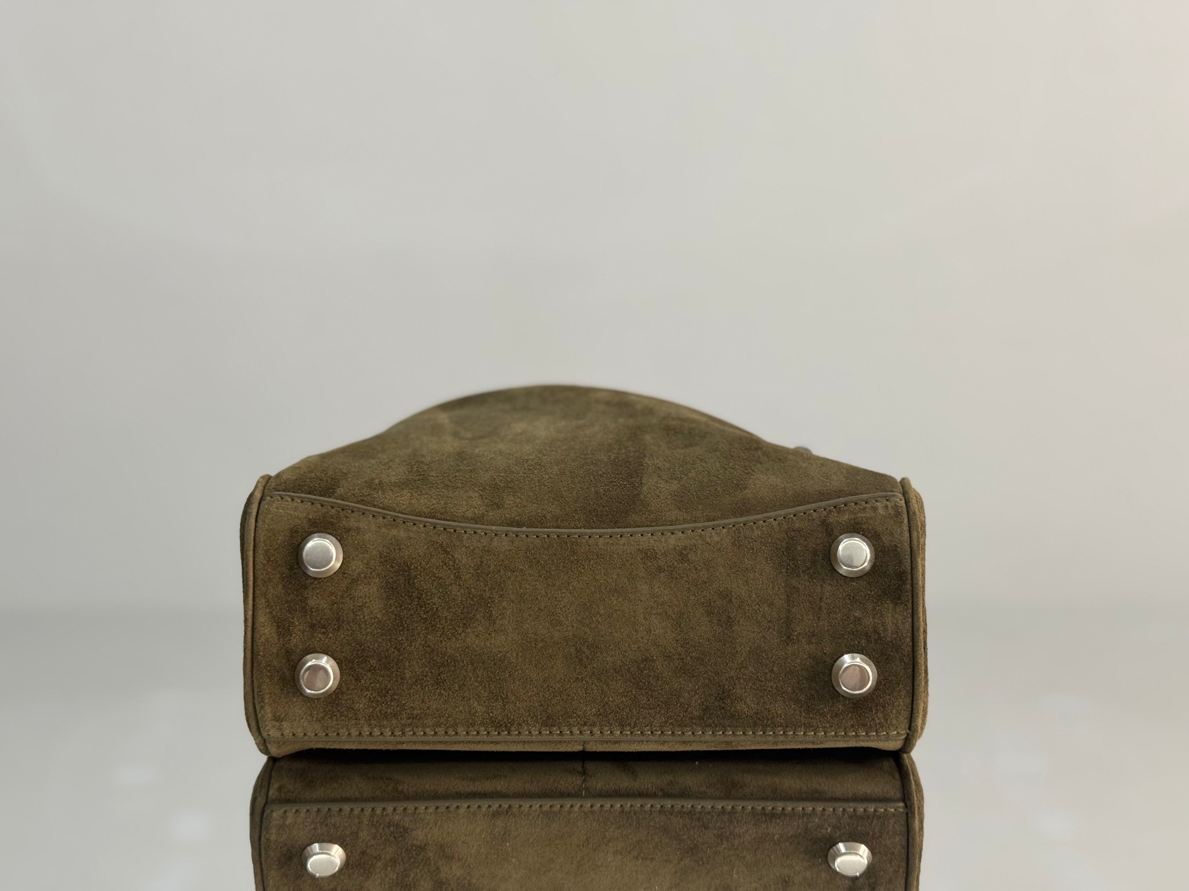 Balenciaga Mini Bag 22 Olive Green Suede Sliver Hardware