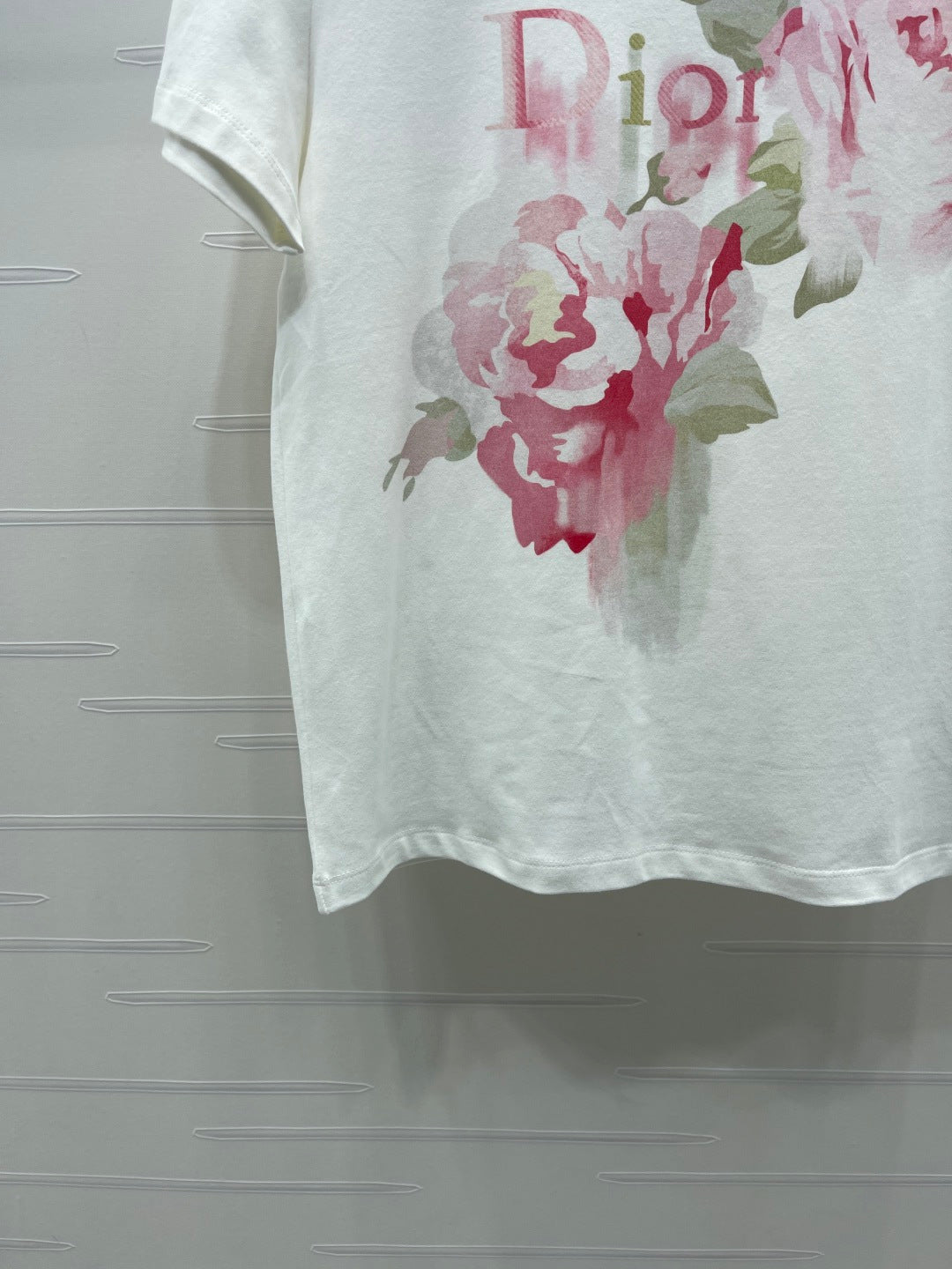 Dior 2026 Painted Rose T-shirt White Pink Cotton