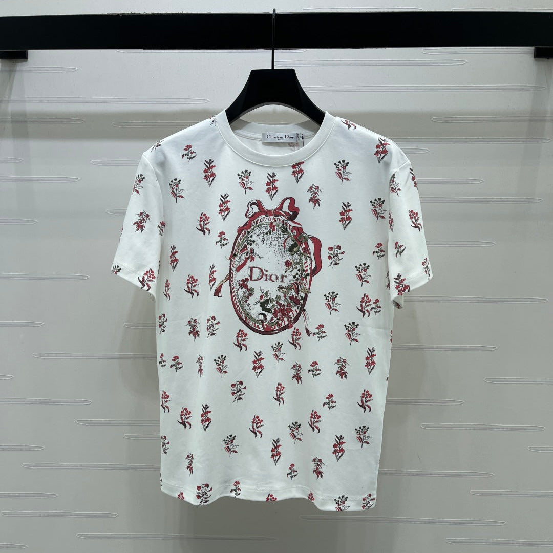Dior 2026 Red Flower T-shirt White Cotton 136324