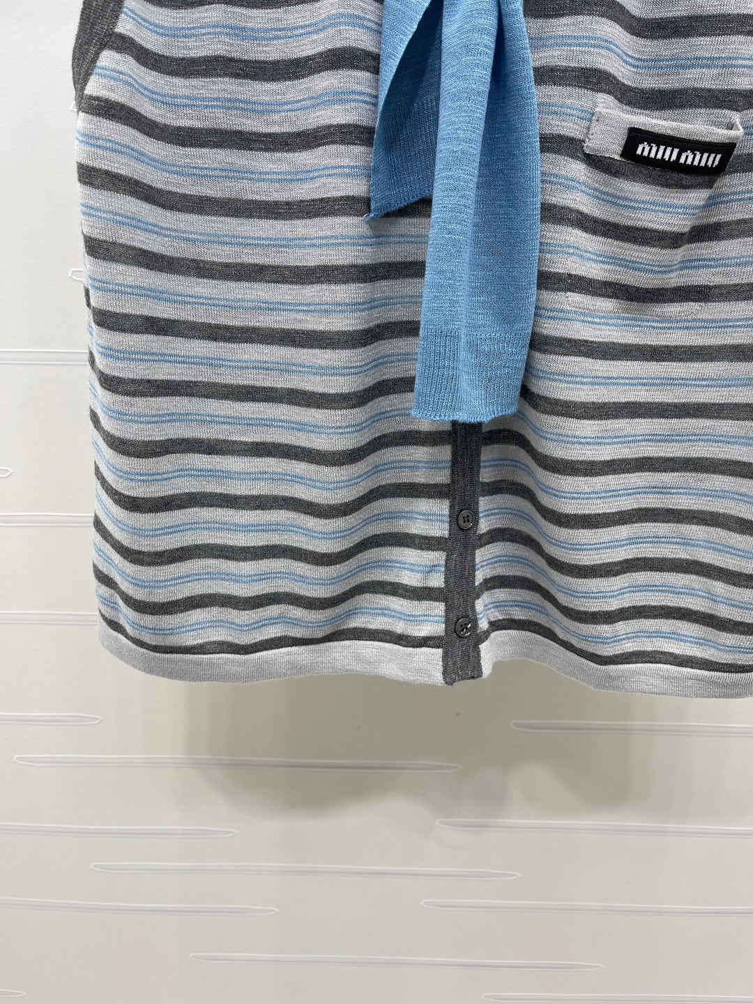 Miumiu 2026 V-neck Striped Knit Vest Blue Grey Wool 397412