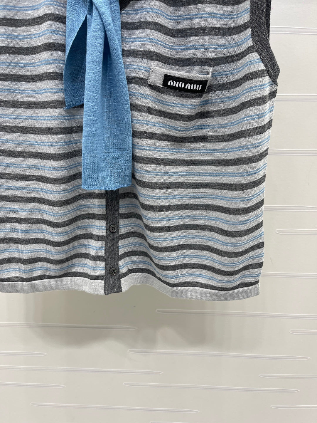 Miumiu 2026 V-neck Striped Knit Vest Blue Grey Wool 397412