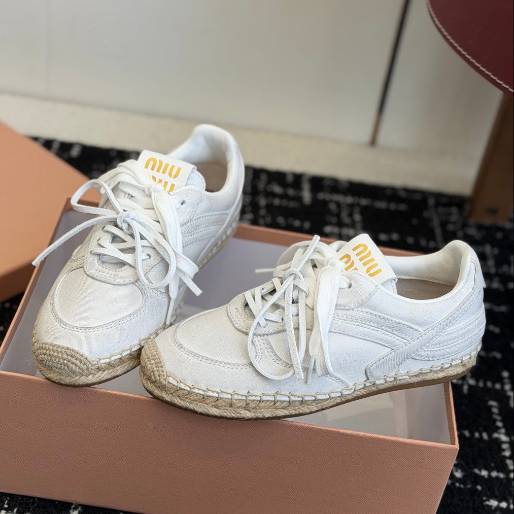 Miu Miu 2026 Espadrille Sneaker White Canvas Woven 621339