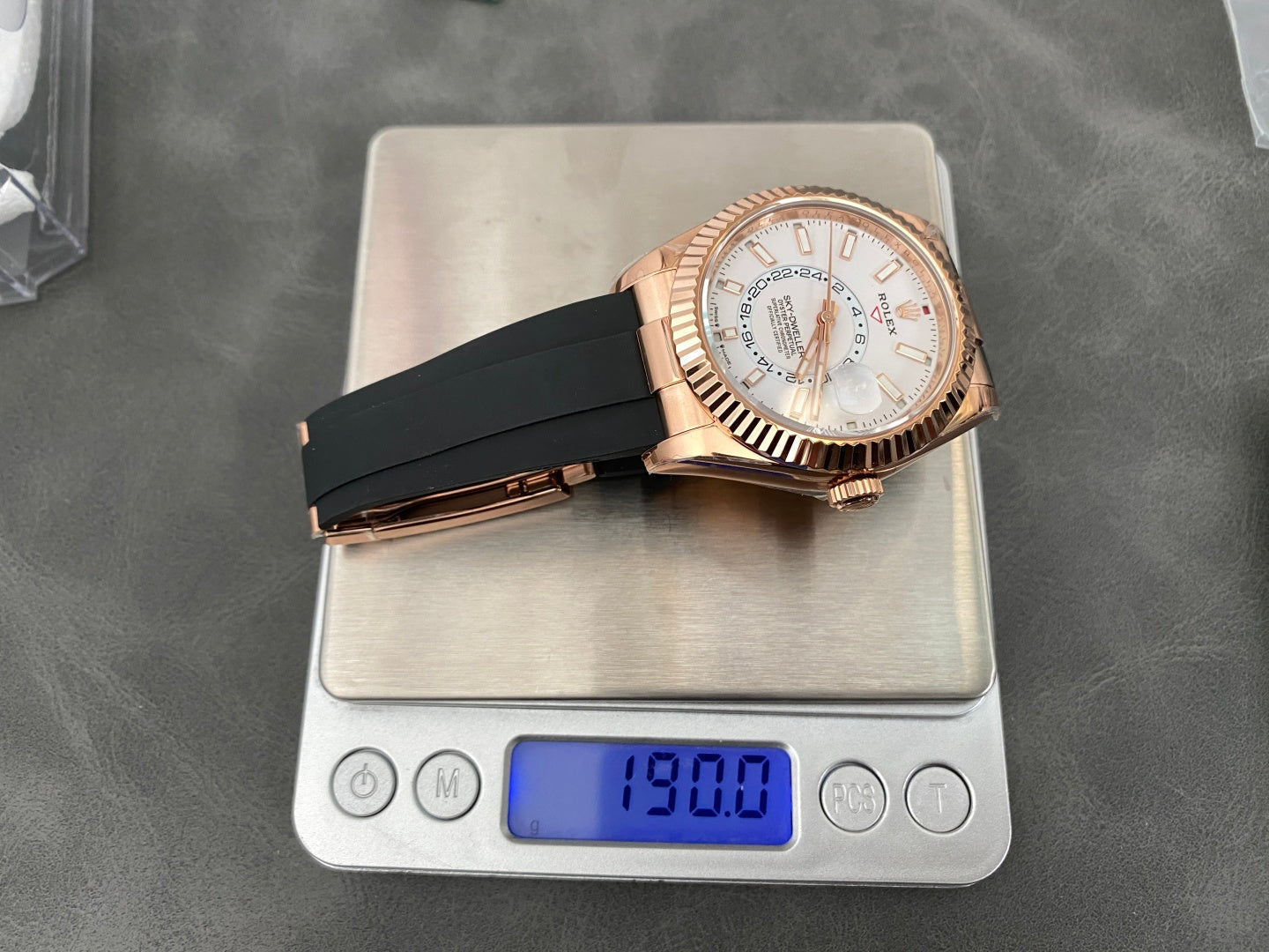Rolex Sky-Dweller 42mm Rose Gold Case White Dial Rubber Strap