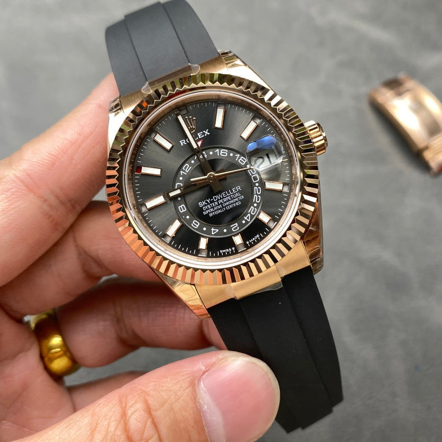 Rolex Sky-Dweller 42mm Rose Gold Case Grey Dial Rubber Strap