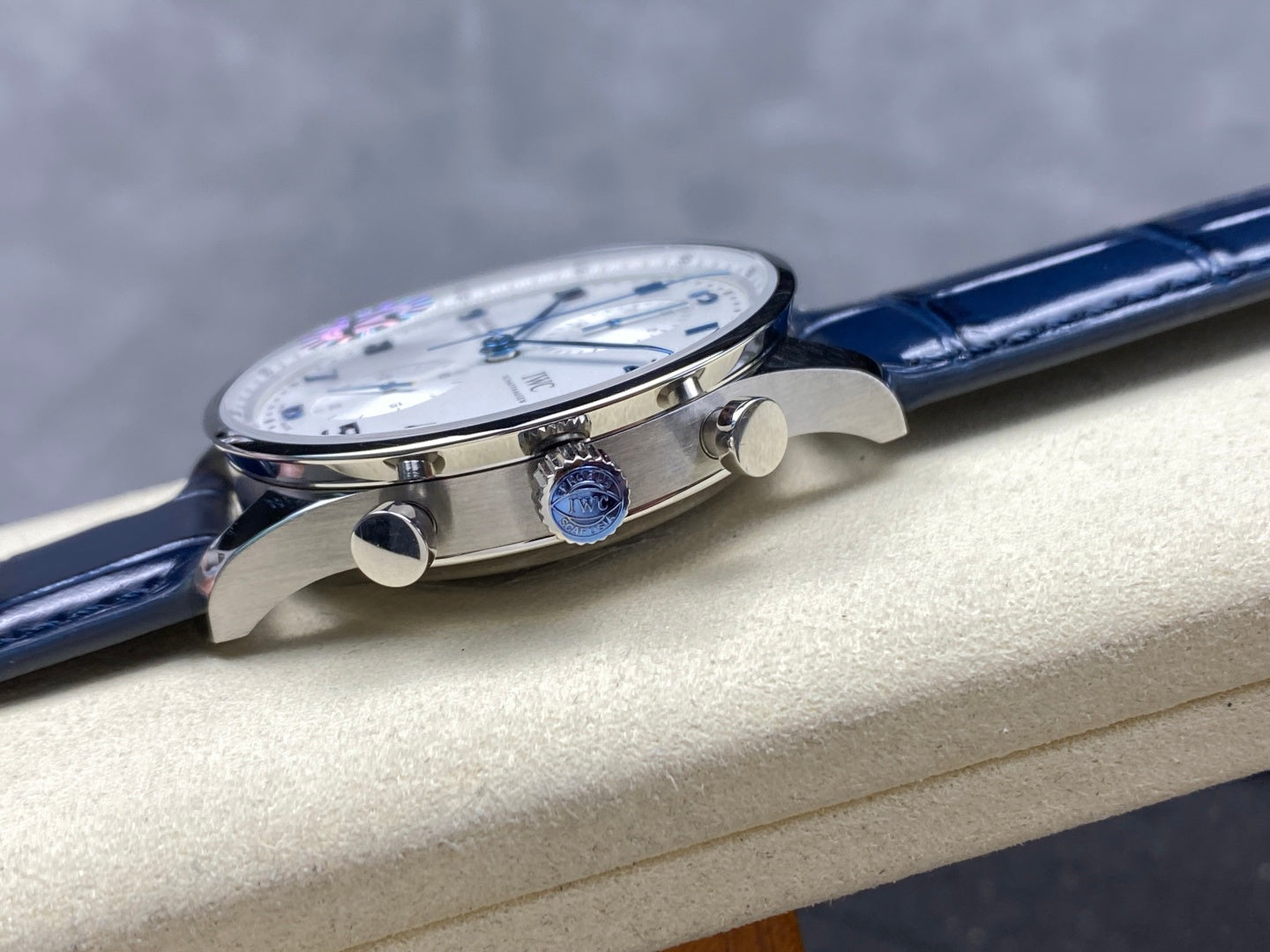 IWC Portuguese 41mm White Dial Steel Case Navy Blue Crocodile Leather