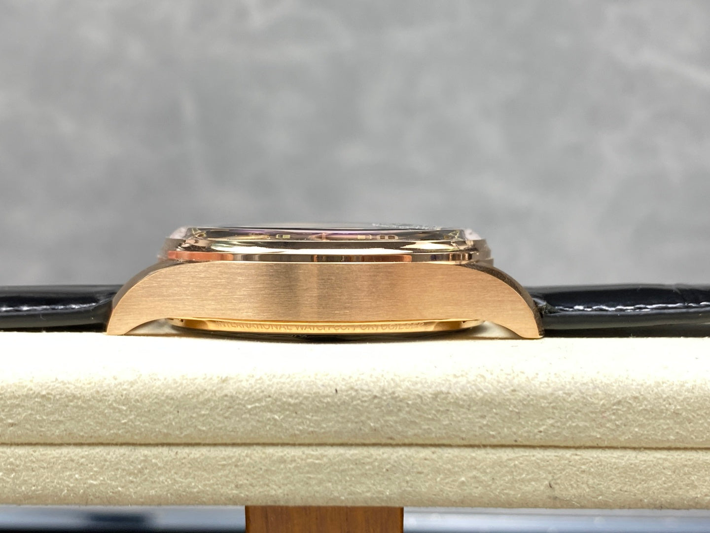 IWC Portuguese 42.4mm Black Dial Pink Gold Case Crocodile Leather