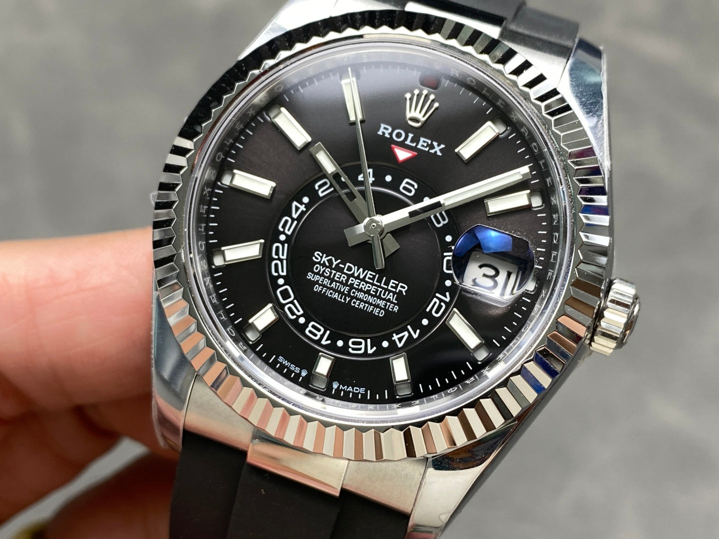 Rolex Sky-Dweller 42mm Stainless Steel Black Dial Rubber Strap
