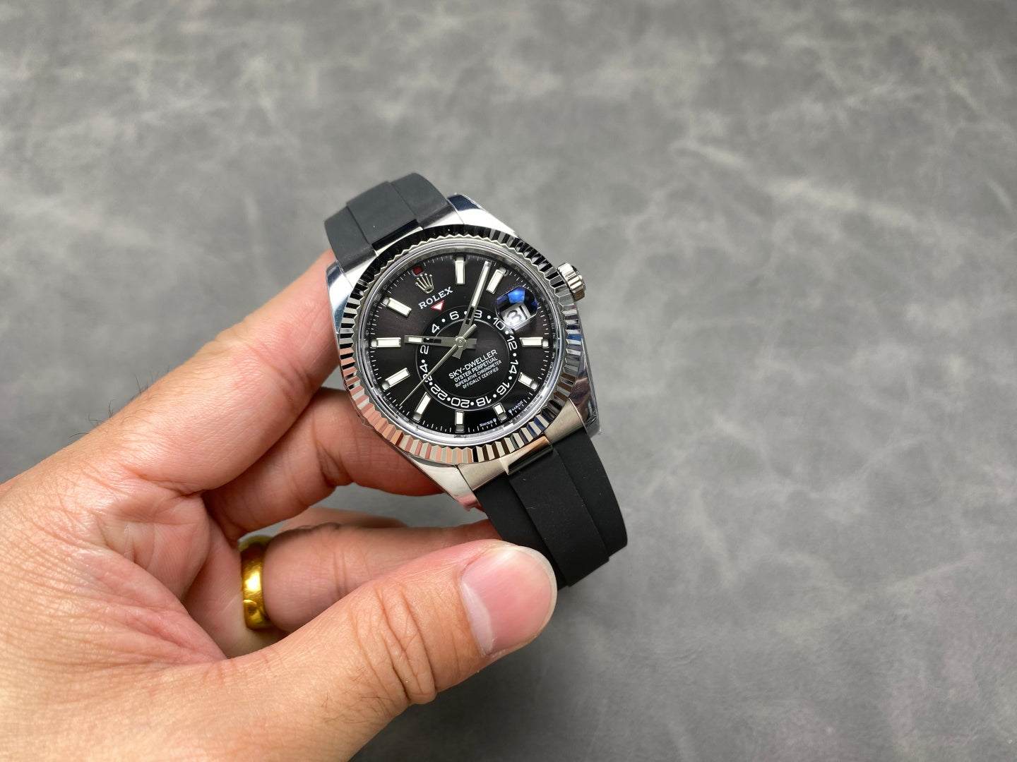 Rolex Sky-Dweller 42mm Stainless Steel Black Dial Rubber Strap