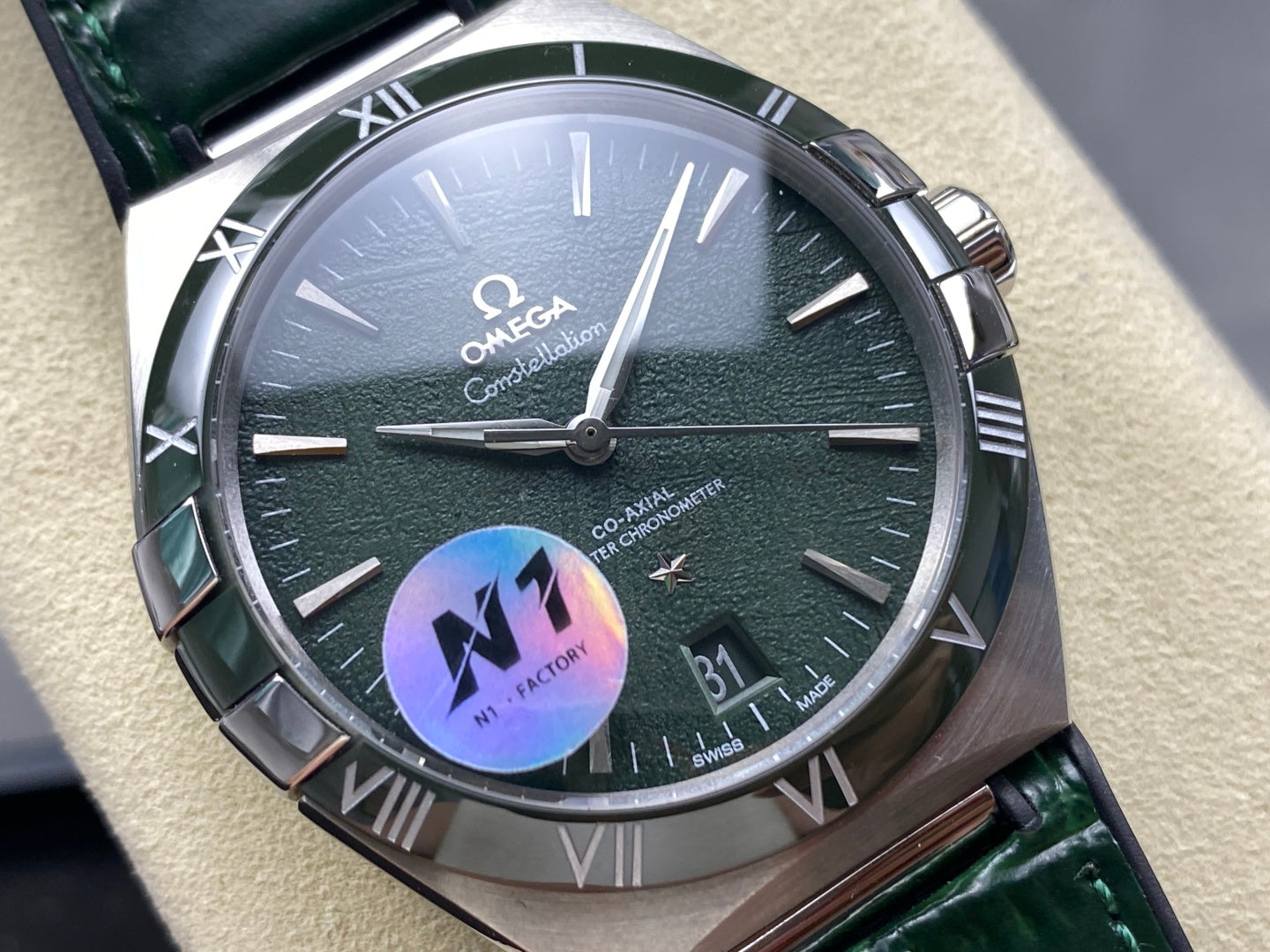 Omega Constellation Co-Axial Master Chronometer 41 mm Green Dial Green Leather Strap