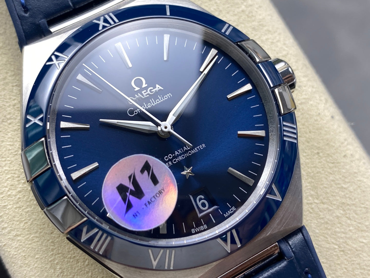Omega Constellation Co-Axial Master Chronometer 41 mm Steel Blue Case Leather Strap