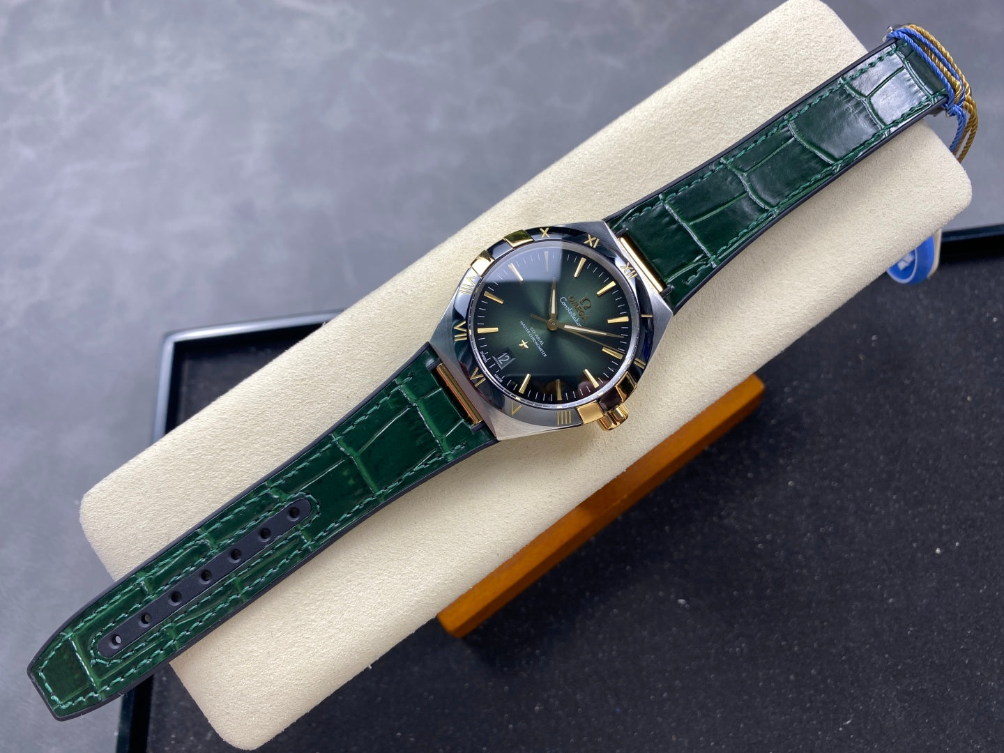 Omega Constellation Co-Axial Master Chronometer 41 mm Gold Steel Case Green Leather Strap