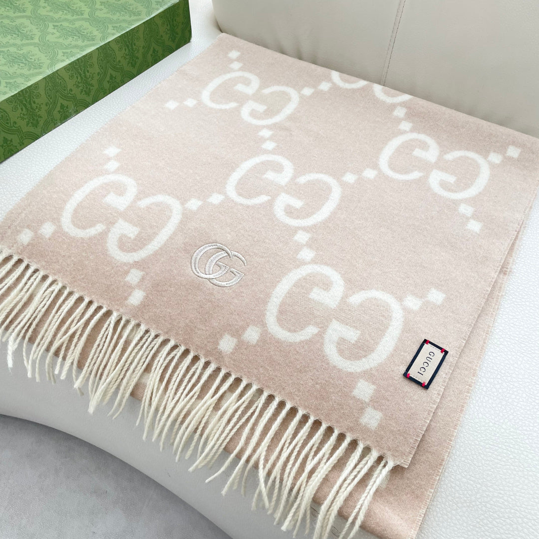 GG Houndstooth Scarf 180CM Light Beige Cashmere 288180