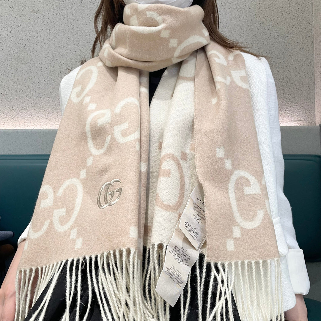 GG Houndstooth Scarf 180CM Light Beige Cashmere 288180