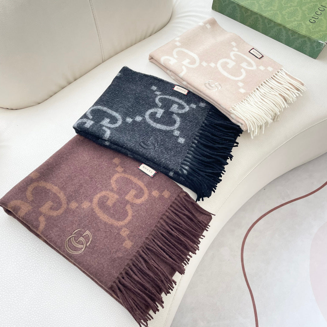 GG Houndstooth Scarf 180CM Light Beige Cashmere 288180