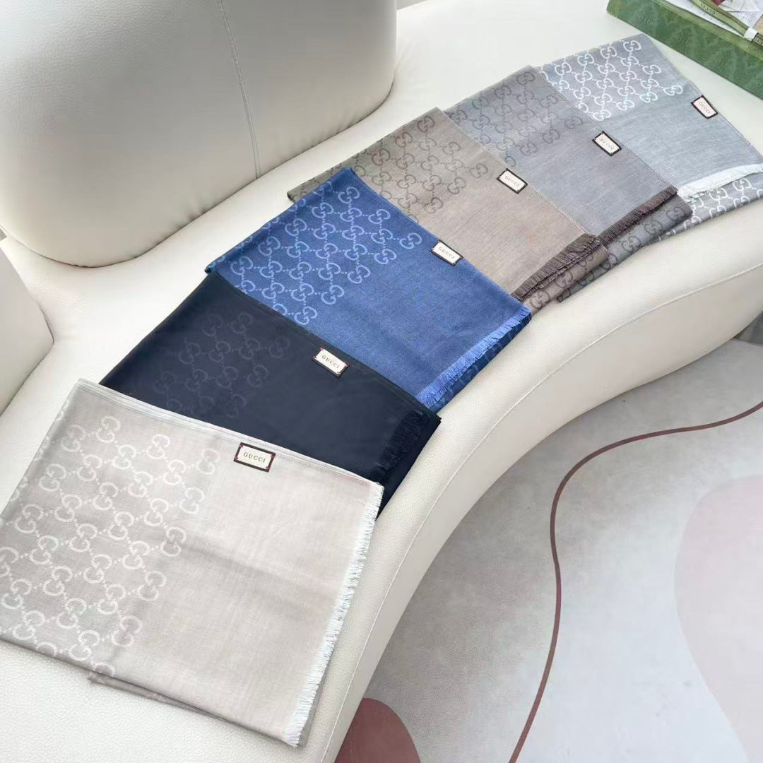 GG Houndstooth Scarf 180CM Blue Cashmere 288128