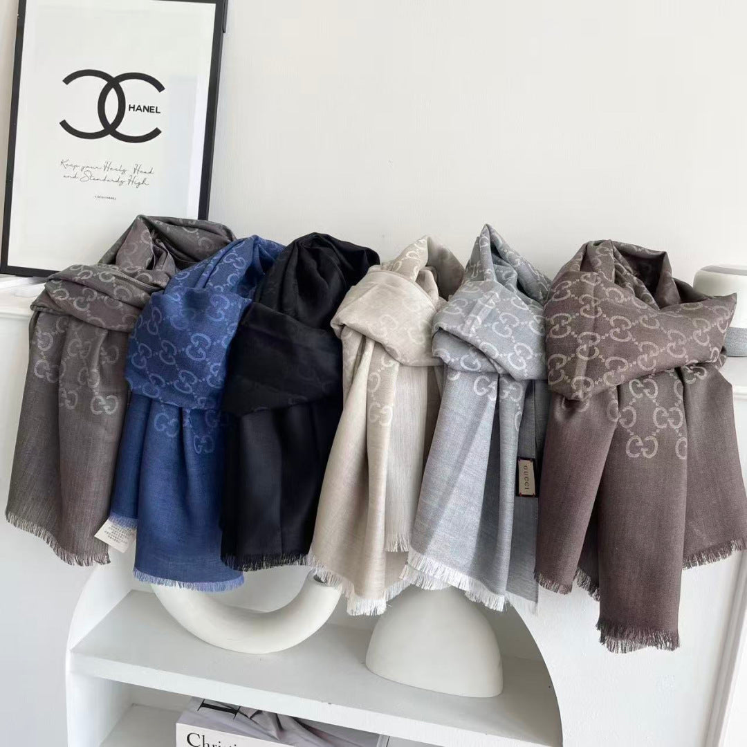 GG Houndstooth Scarf 180CM Blue Cashmere 288128