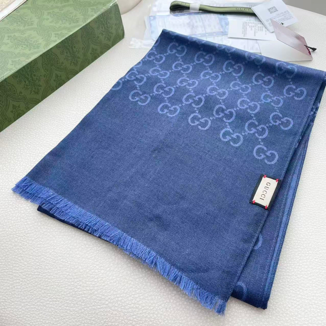 GG Houndstooth Scarf 180CM Blue Cashmere 288128