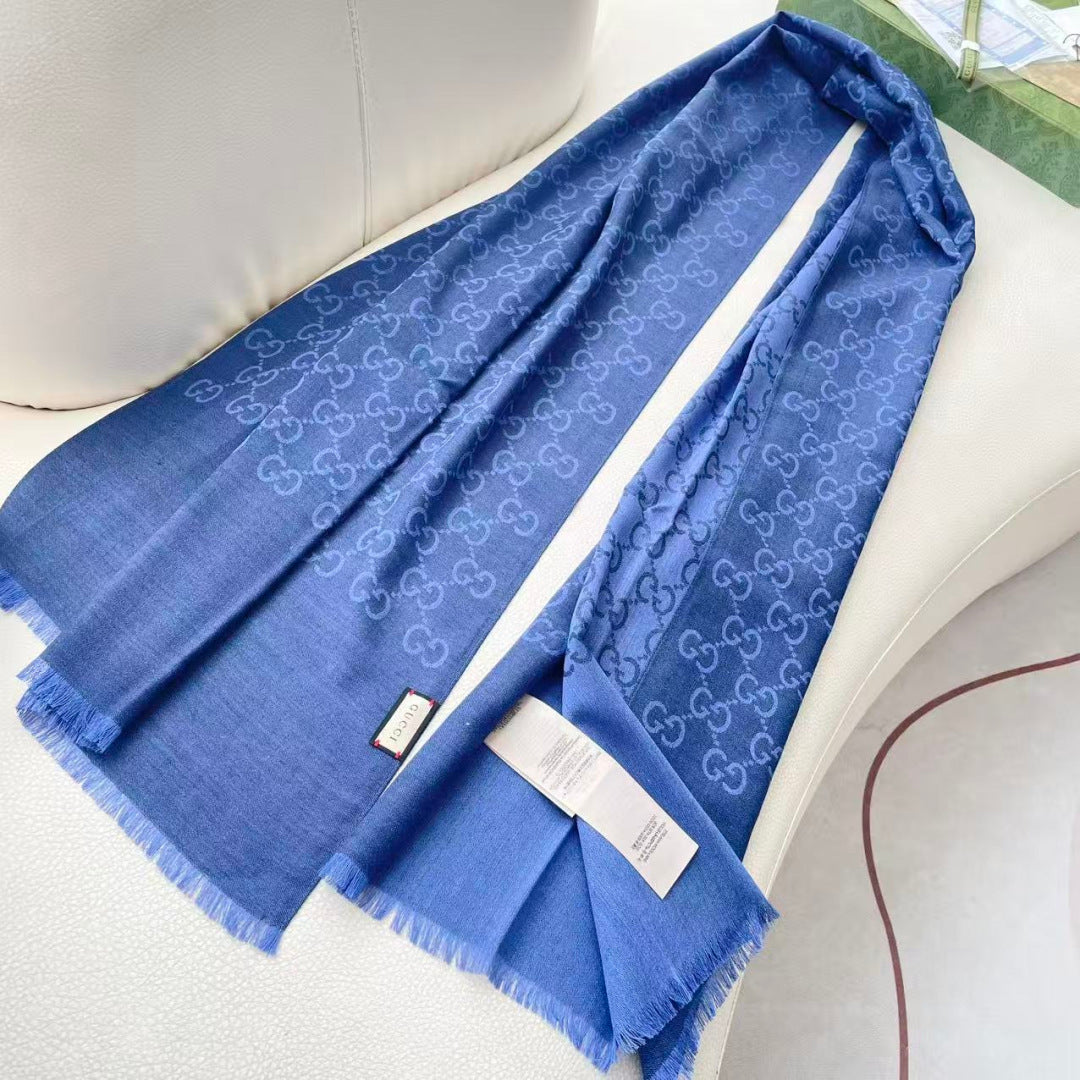 GG Houndstooth Scarf 180CM Blue Cashmere 288128