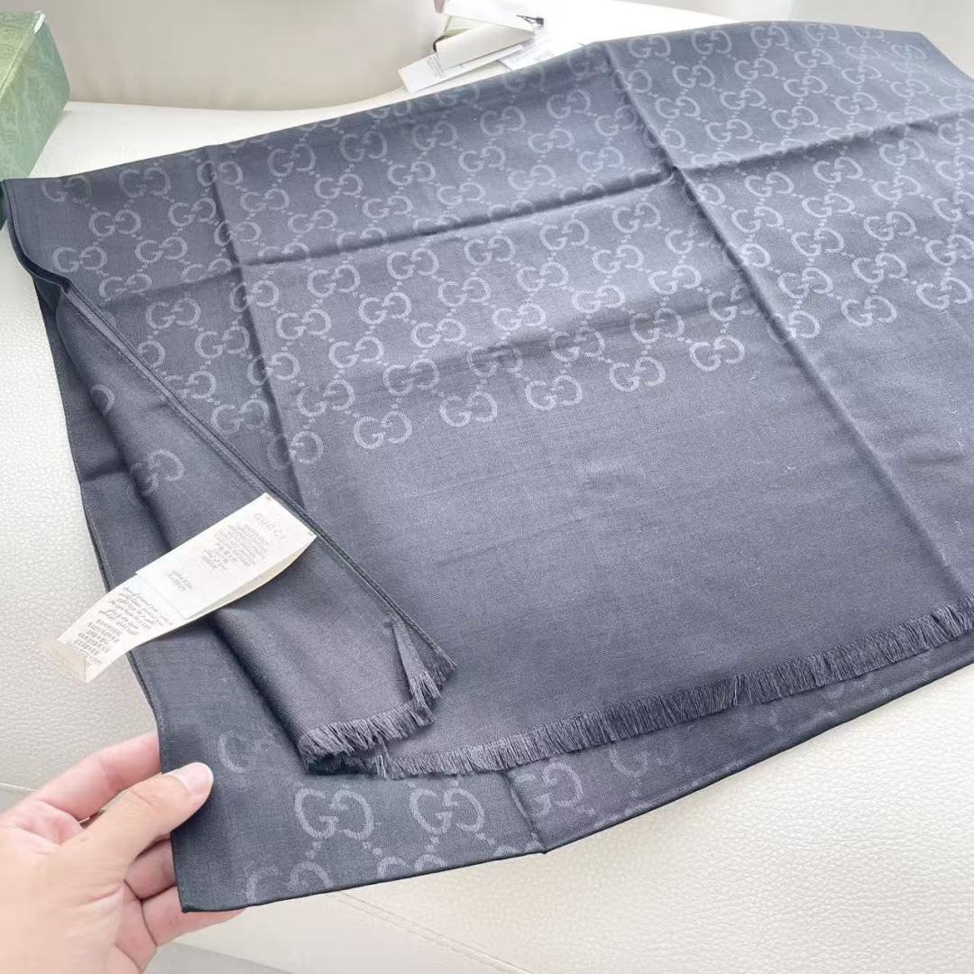 GG Houndstooth Scarf 180CM Black Cashmere 288129